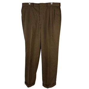 Stafford Mens Pleated Dress Pants Brown Size 38x32 Microfiber Classic Fit